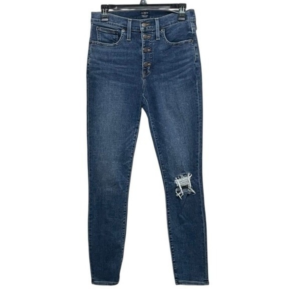 J Crew 9" Mid Rise Skinny Jeans Button‎ Fly Distressed Blue Wash Women's